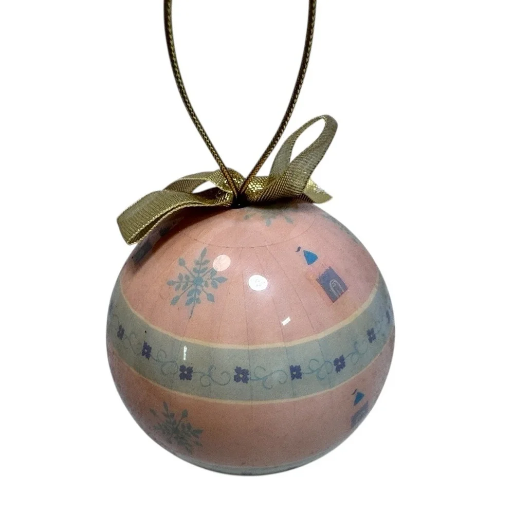 Disney Sleeping Beauty Aurora Decoupage Christmas Ornament Pink Gold Bow 2005